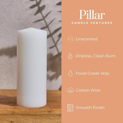 Simply Soson 2.5x6 inch White Pillar Candles, White Candles, Set of 6 White Pillar Candles Bulk