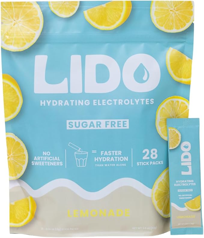 LIDO Lemonade Electrolyte Powder Packets — Clean, Zero-Sugar Hydration Drink Mix with Balanced