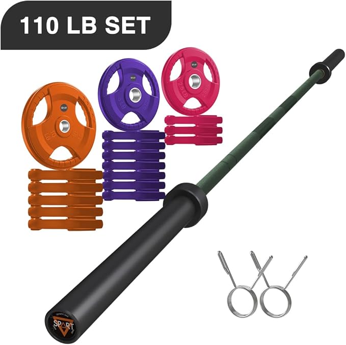 7FT Olympic Barbell Bar with Weight Plate Set Combo, Solid Olympic Bar with Bearings, 700Lbs