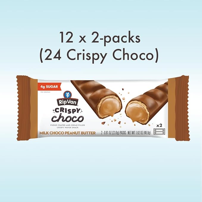 Rip Van Crispy Choco - Chocolate Coated Peanut Butter Wafer Bars - Low Sugar Fudge and Peanut