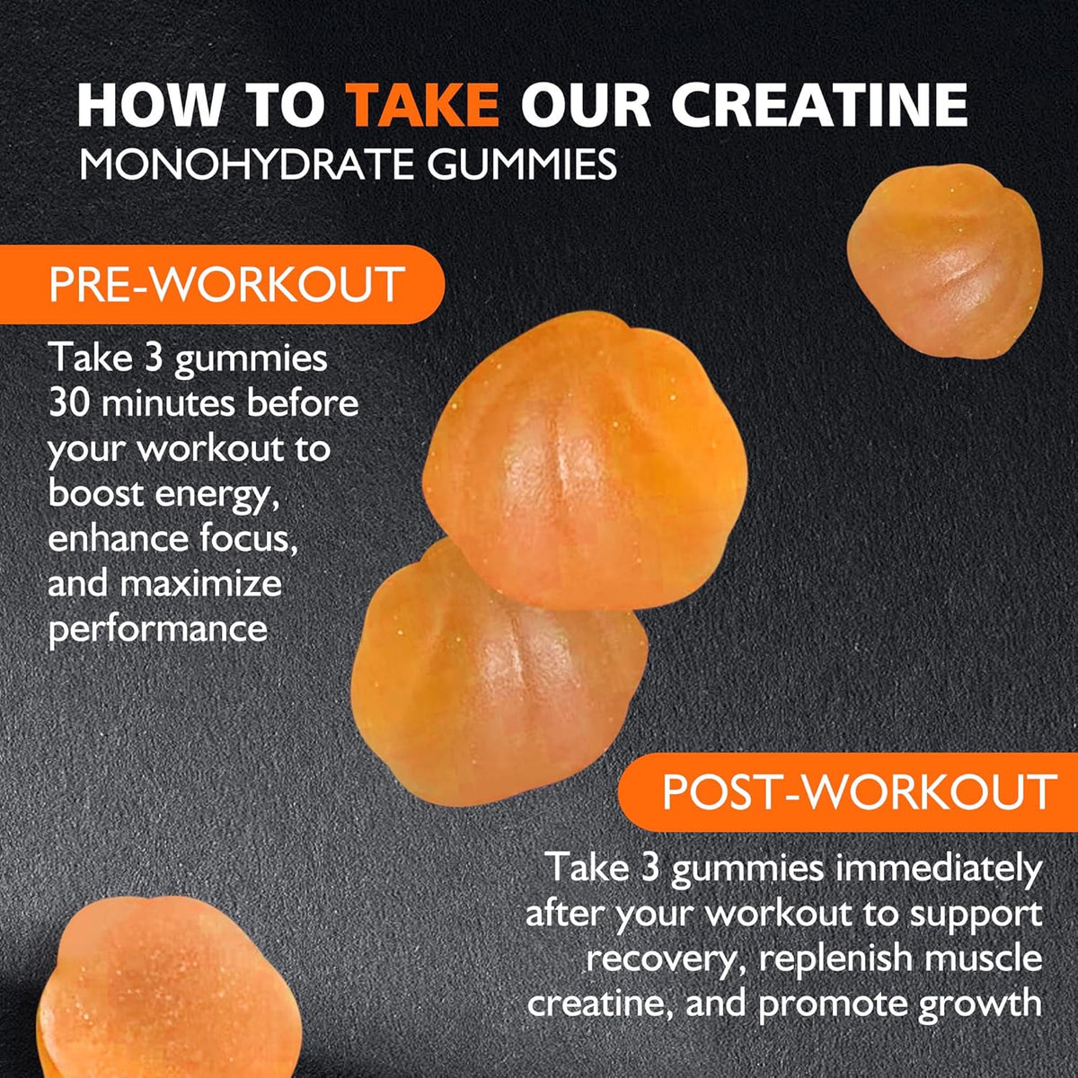 Creatine Monohydrate Gummies for Men & Women - 5g of Creatine Monohydrate per Serving - Sugar