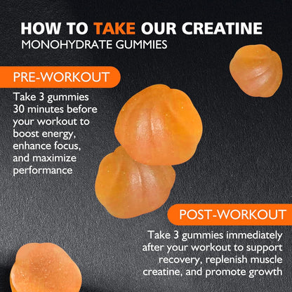 Creatine Monohydrate Gummies for Men & Women - 5g of Creatine Monohydrate per Serving - Sugar