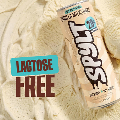 High Protein Vanilla Milkshake with 60mg Caffeine & 20g Protein - 90 Calories, Ready to Drink, Sugar Free, Lactose Free Milk, Perfect for Workout Recovery & Afternoon Pick Me Up - 12 Count