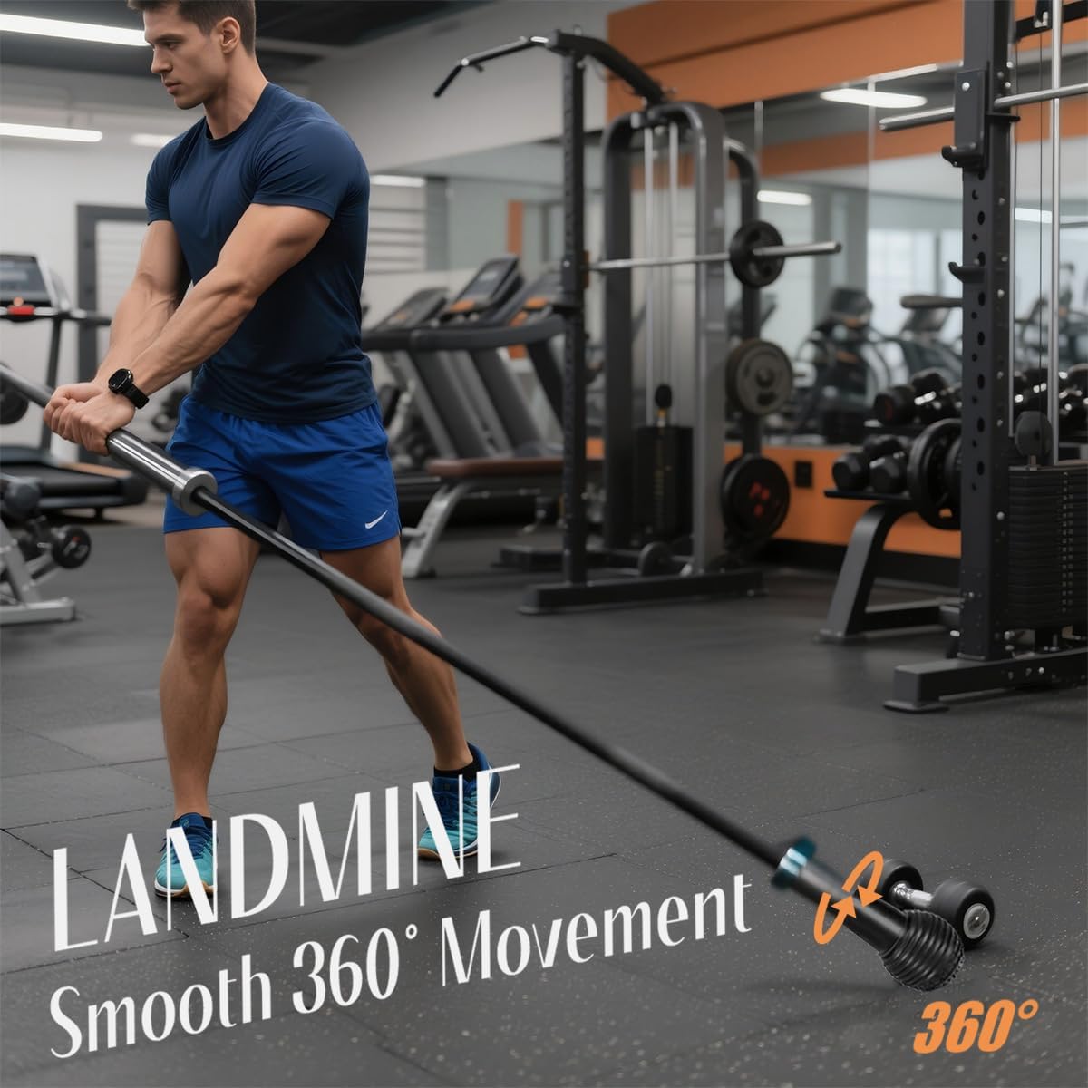SerniaXin Landmine Attachment for Barbell, 360° Rotation Rubber Base for 2" Olympic Bars, Non-Slip