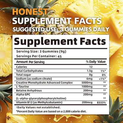 Creatine Monohydrate Gummies for Men & Women - 5g of Creatine Monohydrate per Serving - Sugar