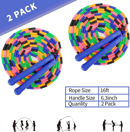 Dutch Jump Rope 16 FT 1 Pack/2 Pack, Long Soft Beaded Jump Rope, Adjustable Segmented Skipping Rope