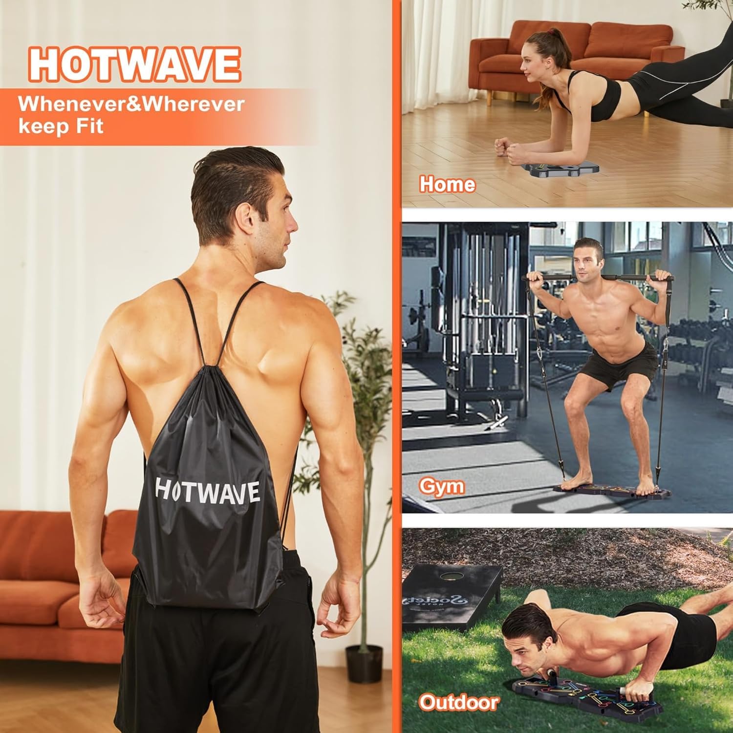 Portable Home Gym Workout System with Push-Up Board, Plank Trainer, Resistance Bands, Ab Roller &