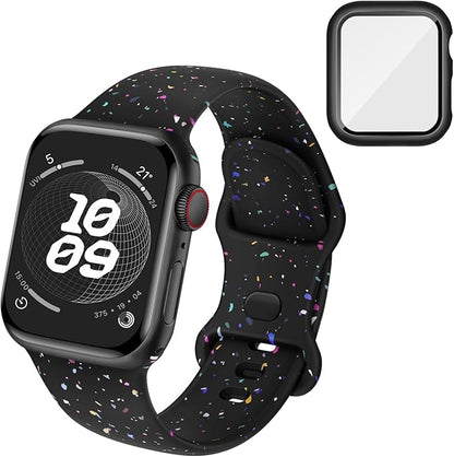 Compatible for Apple Watch Band 40mm 41mm and Case with Screen Protector, Soft Silicone Sport Strap