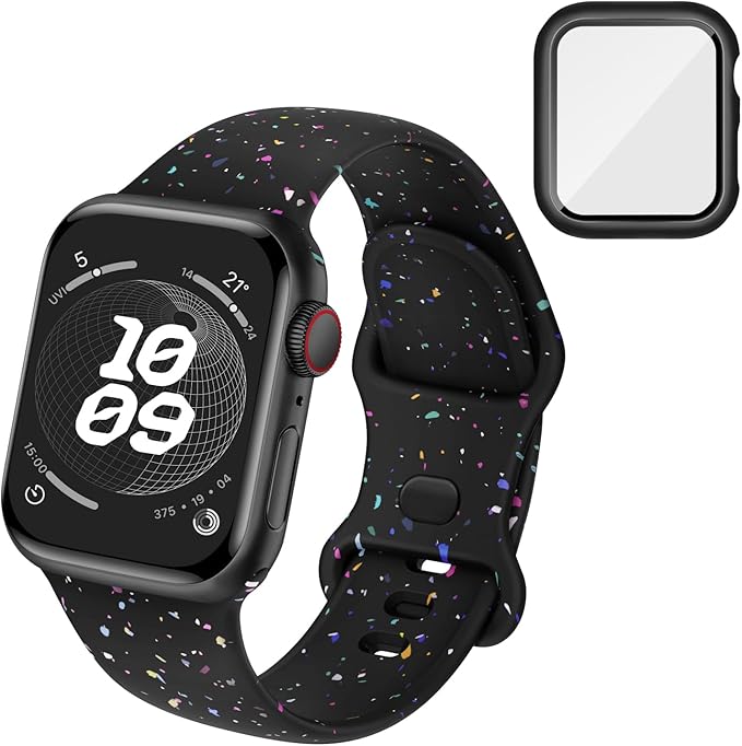 Compatible for Apple Watch Band 44mm 45mm and Case with Screen Protector, Soft Silicone Sport Strap