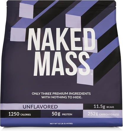 NAKED Mass - Natural Weight Gainer Protein Powder - 12LB Bulk, GMO Free, Gluten Free & Soy Free. No