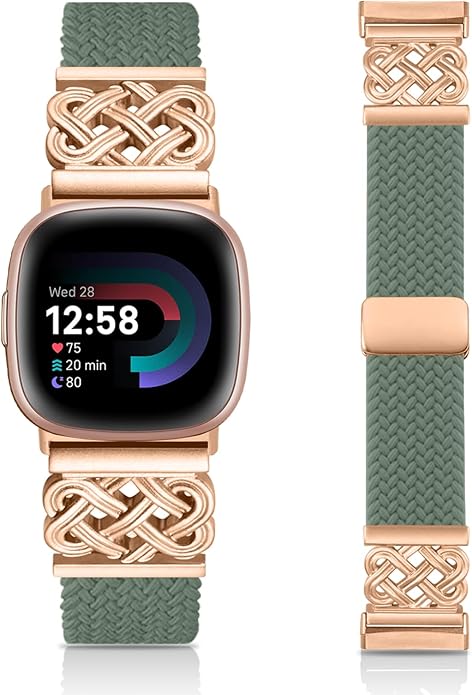 Braided Band Compatible with Fitbit Versa 4 Bands for Woman/Versa 3/Sense 1/Sense 2 Band, Magnetic