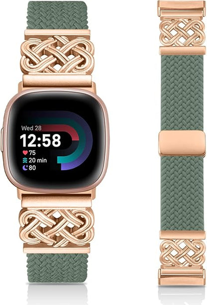 Braided Band Compatible with Fitbit Versa 4 Bands for Woman/Versa 3/Sense 1/Sense 2 Band, Magnetic