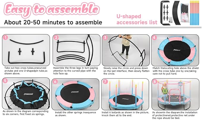 Pink Indoor Trampoline for Kids 2-5, 5ft Mini Indoor & Outdoor Small Toddler Trampoline with Net