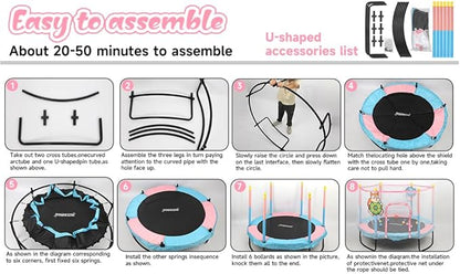 Pink Indoor Trampoline for Kids 2-5, 5ft Mini Indoor & Outdoor Small Toddler Trampoline with Net