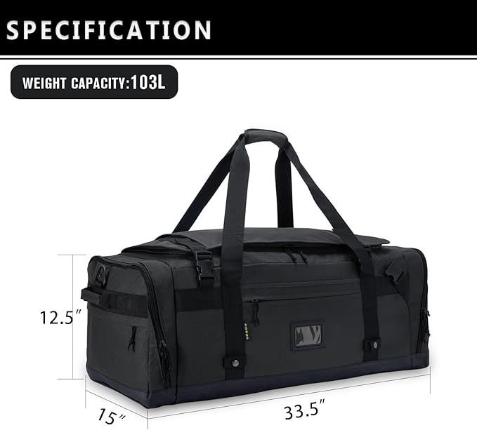 Large Duffle Bag for Travel - Men & Women, Foldable Gym Duffle Backpack, Heavy Duty Tactical