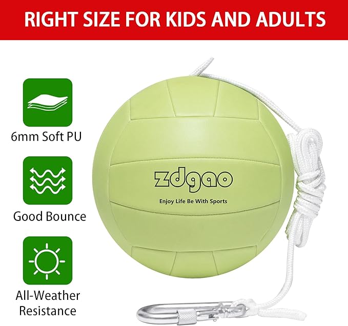 Portable Tetherball-Glow in The Dark Replacement Tether Ball with Carabiner, Ball Pump with Needle