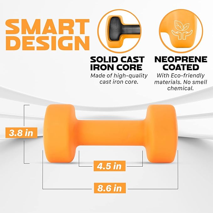 Yes4All Neoprene Coated Dumbbell Hand Weight Sets of 2 - Multiple Weight Options with 15 Colors