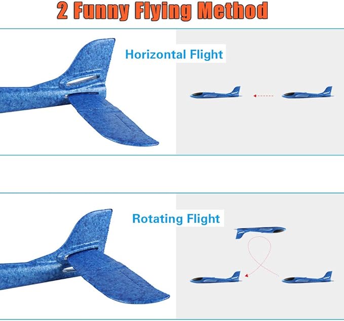 BooTaa 4 Pack Airplane/Flying Toys, 17.5" Large Throwing Foam Plane/Gliders, 2 Flight Mode