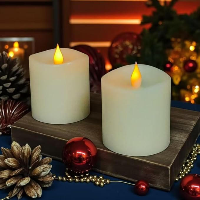 3x3 Flickering Flameless Candles Set of 2,3 inch Real Wax LED 600 Hours Battery Candles with Timer