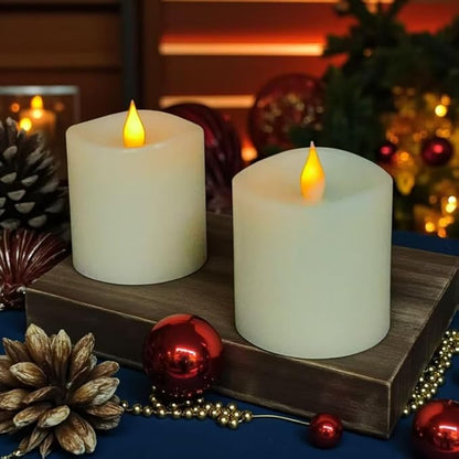 3x3 Flickering Flameless Candles Set of 2,3 inch Real Wax LED 600 Hours Battery Candles with Timer