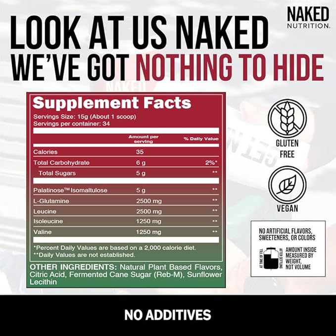 NAKED Cherry Lime BCAAs Amino Acids Powder, 100% Pure 2:1:1 Formula, Vegan Branched Chain Amino