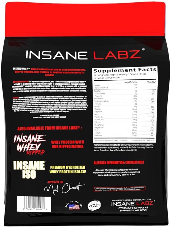 Insane Labz Insane Whey,100% Muscle Building Whey Protein, BCAA Amino Profile, Mass Gainer, Meal