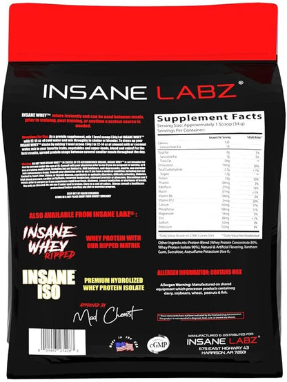 Insane Labz Insane Whey,100% Muscle Building Whey Protein, BCAA Amino Profile, Mass Gainer, Meal