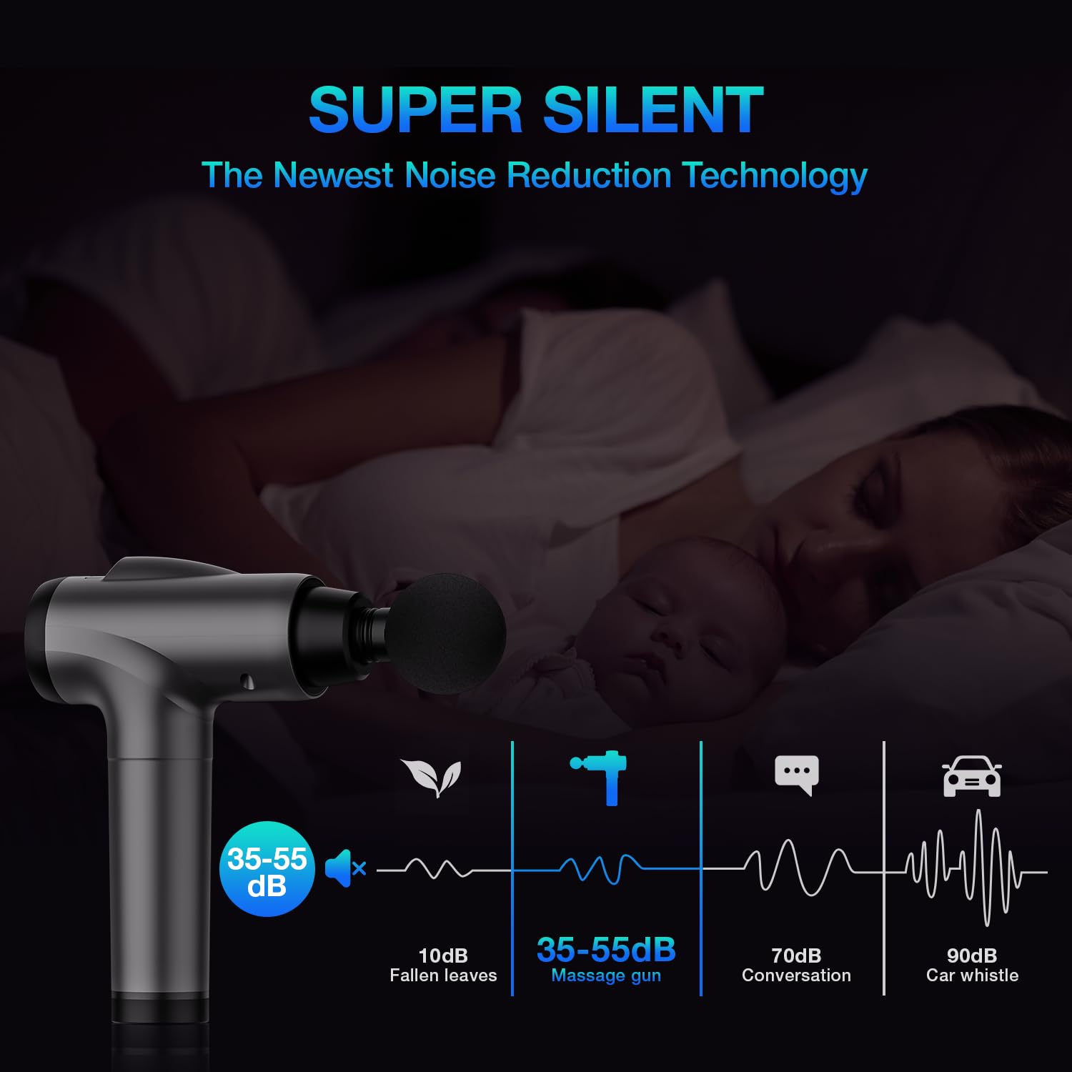 OLsky Massage Gun Deep Tissue 30 Speeds 9 Attachments Handheld (Grey)