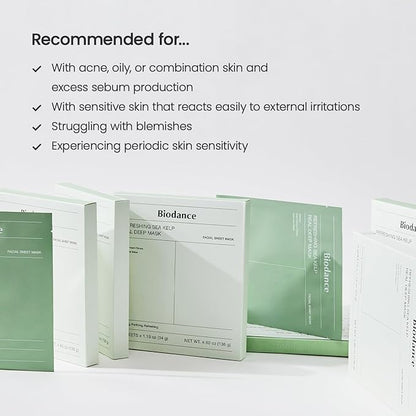 BIODANCE Refreshing Sea kelp Real Deep Mask, Overnight Hydrogel Mask, Calming, Oil & Sebum Control