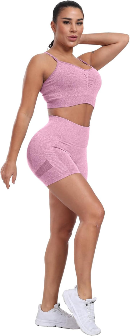CHRLEISURE Women's 4 Packs Workout Gym Shorts, High Waisted Butt Lifting Scrunch Butt Seamless