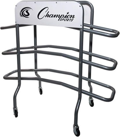 Champion Sports Deluxe Heavy Duty Basketball Storage Cart with Locking Swivel Caster Wheels (Black)