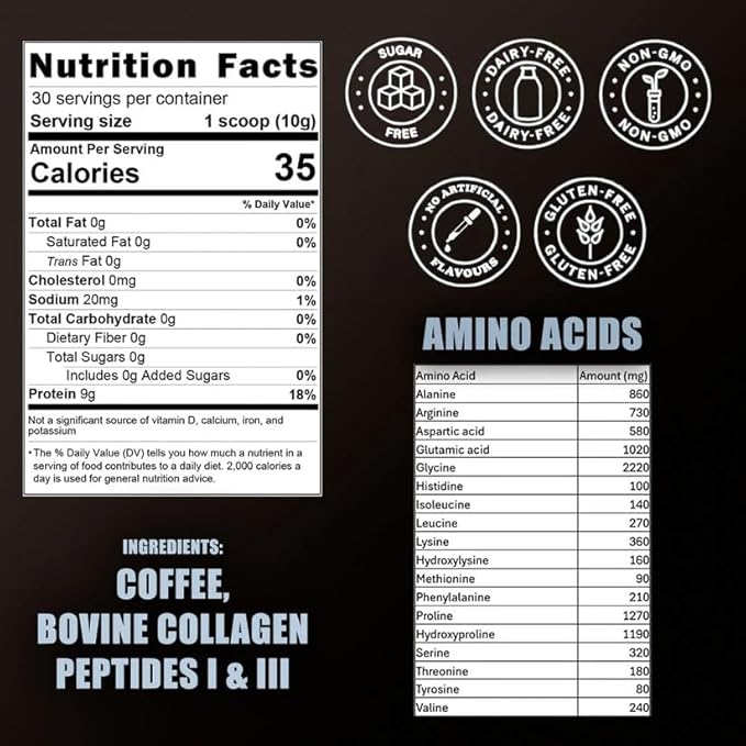 Premium Collagen for Men, Infused with Instant Coffee, Bone, Joint & Muscle Formula, Recovery