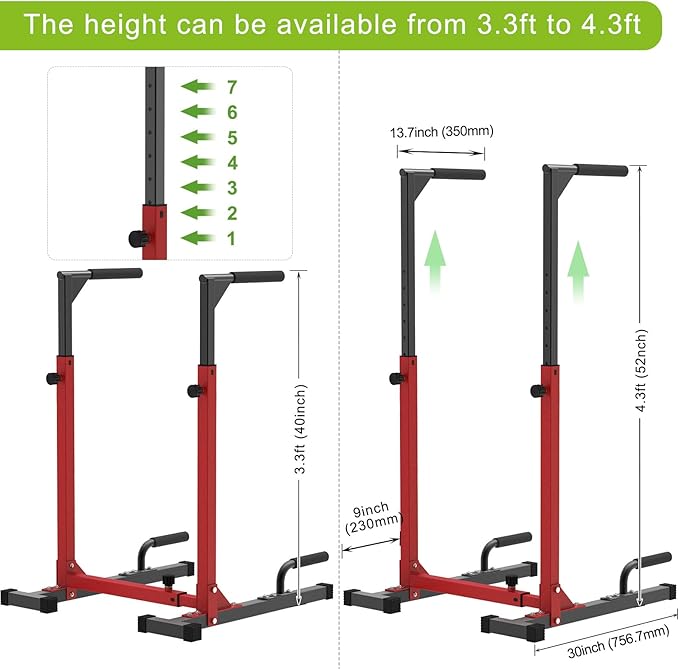 SELEWARE Heavy Duty Dip Bar, Adjustable Width & Height Dip Station Home Gym Fitness Equipment