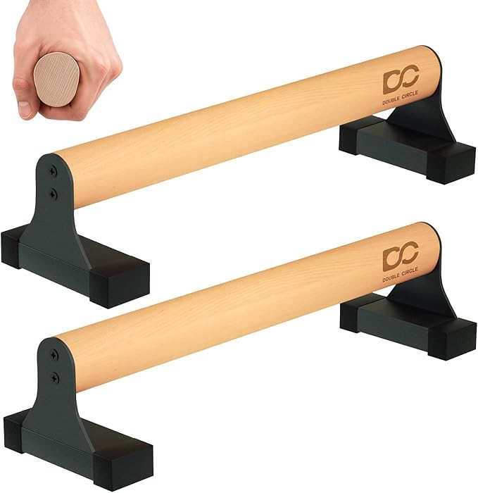 Double Circle Parallettes Push Up Bar with Ergonomic Wooden Handles - Calisthenics Equipment