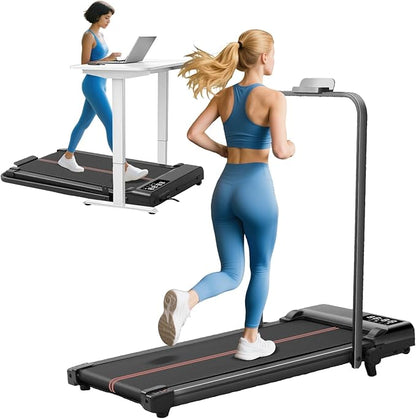 Walking Pad with Handle Bar and Incline, 3.0HP Portable Small Treadmills with Handles for Home