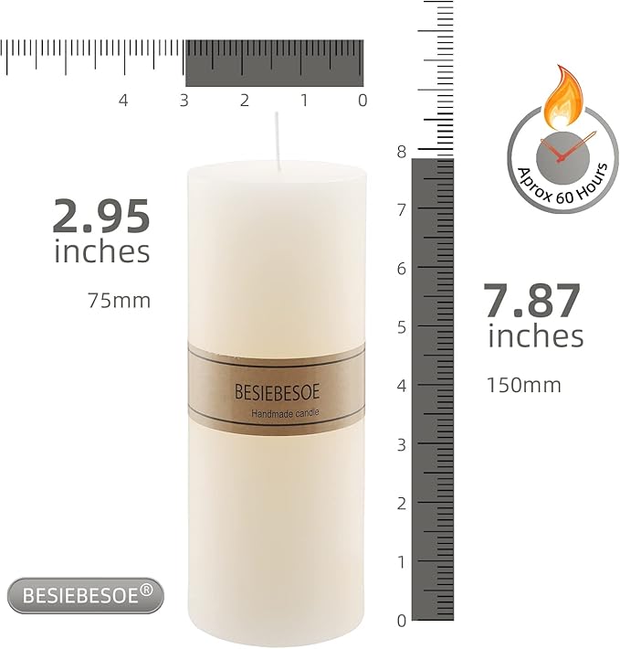3 x 8 Ivory Pillar Candles Set of 6 Unscented Handpoured Weddings, Home Decoration, Restaurants