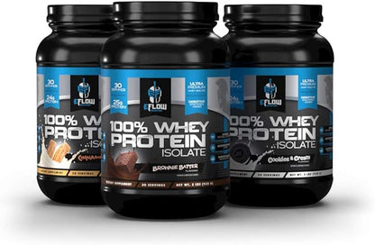 eFlow Nutrition 100% Whey Protein Isolate - Gluten & Lactose-Free Digestive Enzymes Added, Low