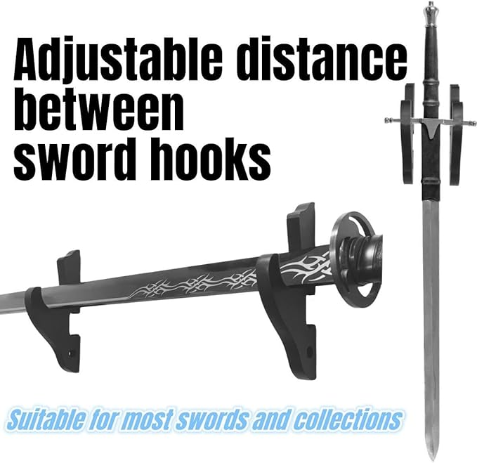 Eforlife 2/Set Sword Hook Wall Mount Samurai Sword Hanger Display Holder Adjustable for Katana