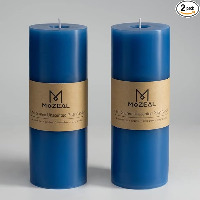 MOZEAL 3" x 8" Hand-Poured Unscented Large Candle,Smokeless Rustic Pillar Candle Set of 2,Slow