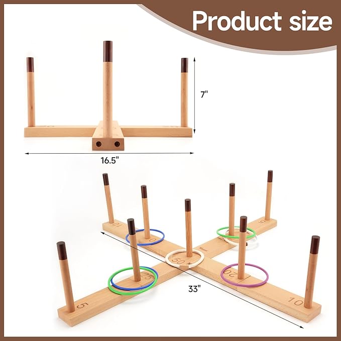 Ring Toss Game Outdoor - 33" Extra Large Outdoor Games for Adults and Family, Beechwood Giant