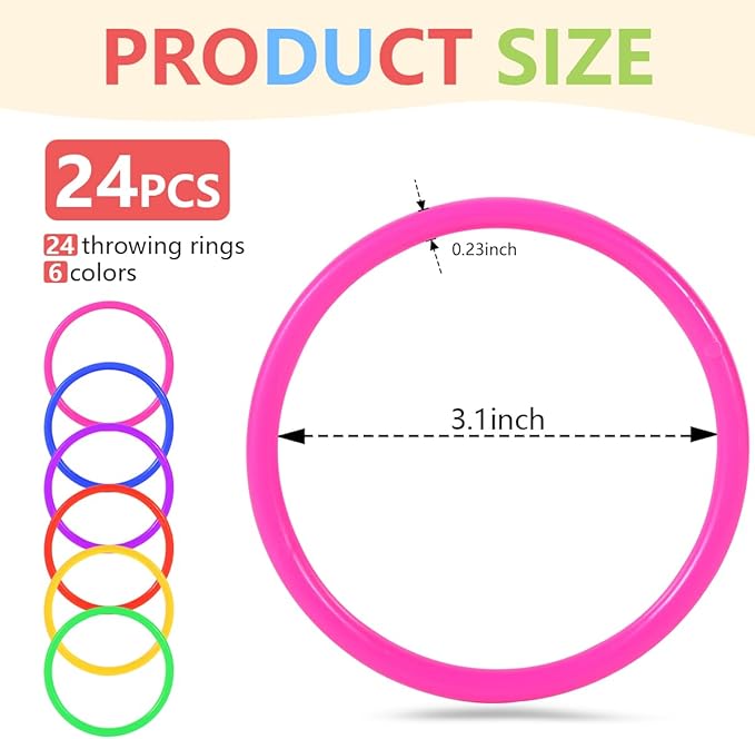 OBTANIM 24 Pcs Plastic 3 Inch Ring Toss Game for Kids and Outdoor Toss Rings for Speed and Agility