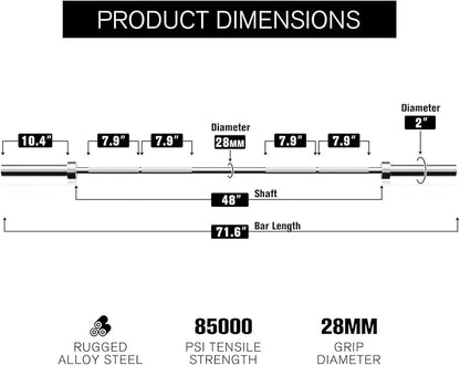 RITFIT Olympic Barbell 4ft/4.8ft/6ft - 2 Inch Weight Bar for Strength Training, Weightlifting