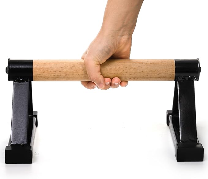 TOPZEA Wood Push Up Bars, Solid Wooden Parallettes Bars with Sturdy Steel Bracket Anti-slip