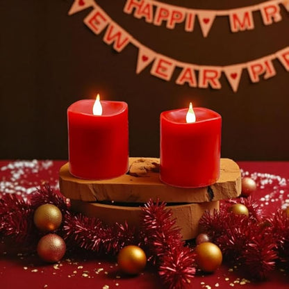 Red Flameless LED Candles 3 inch Diameter Real Wax 2AA Battery Operated 600hr+ Flickering Candles
