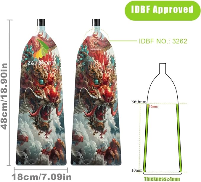 Z&J SPORT Adjustable Dragon Boat Paddle, IDBF Approved Carbon Fiber Paddle, Dragon Graphic Paddle