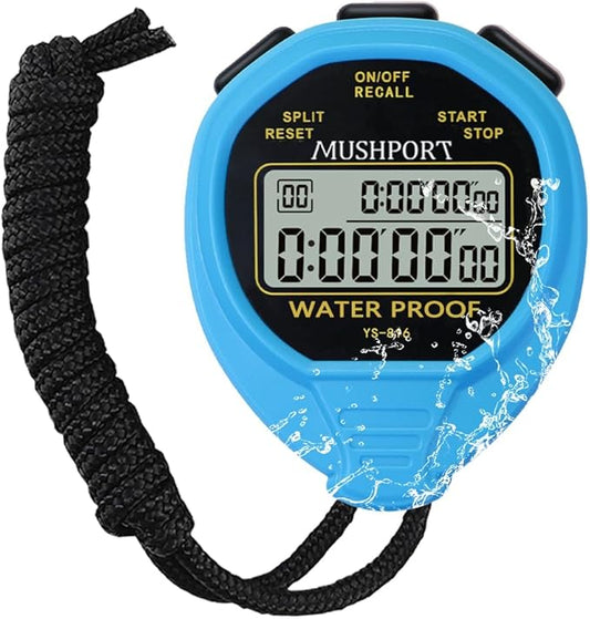 Waterproof Stopwatch Timer 30 Laps/Splits Only Stopwatch Mode, ON/Off Silent Memory Recall Simple