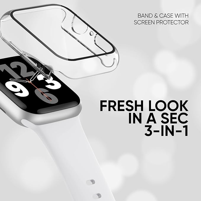 Compatible for Apple Watch Band 38mm and Case with Screen Protector, Soft Silicone Sport Strap
