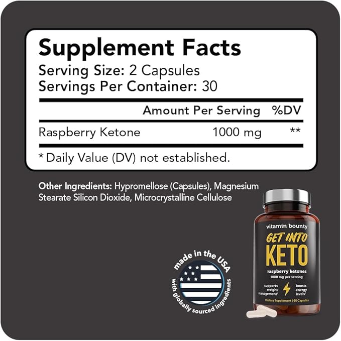 Vitamin Bounty Premium Raspberry Ketones Supplement - Keto Pills for Weight Loss - Promotes Ketosis