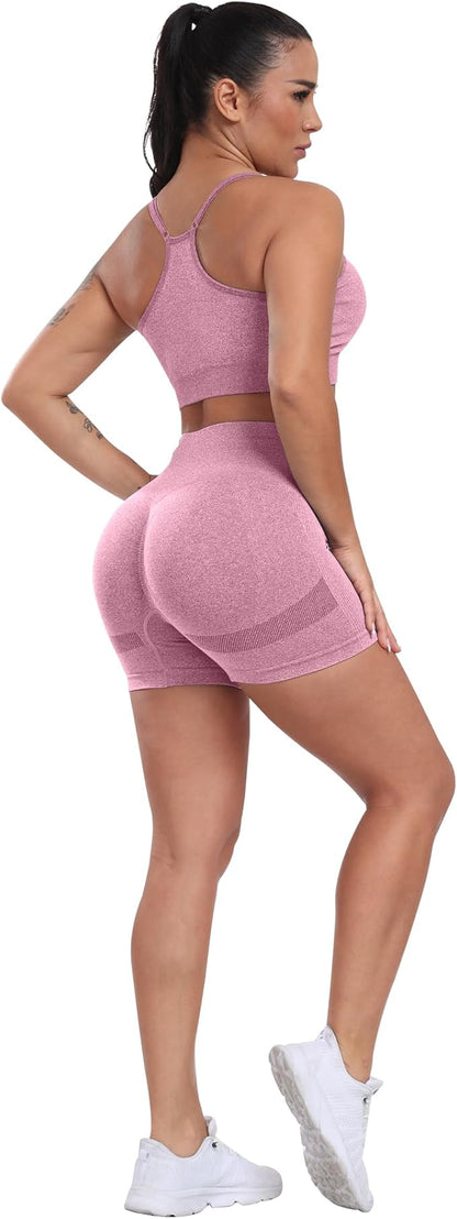 CHRLEISURE Women's 4 Packs Workout Gym Shorts, High Waisted Butt Lifting Scrunch Butt Seamless