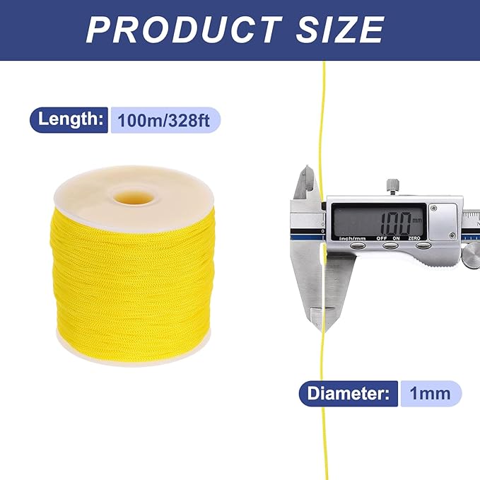 MECCANIXITY 1/16 Inch Polypropylene Rope Braided Ropes, 328ft Nylon Rope Hollow Utility Cord for